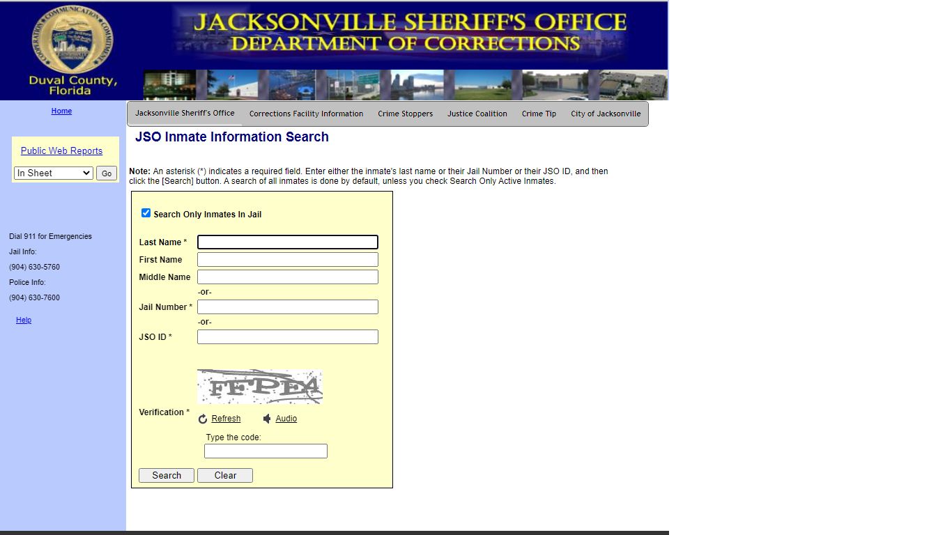 JSO Inmate Information Search